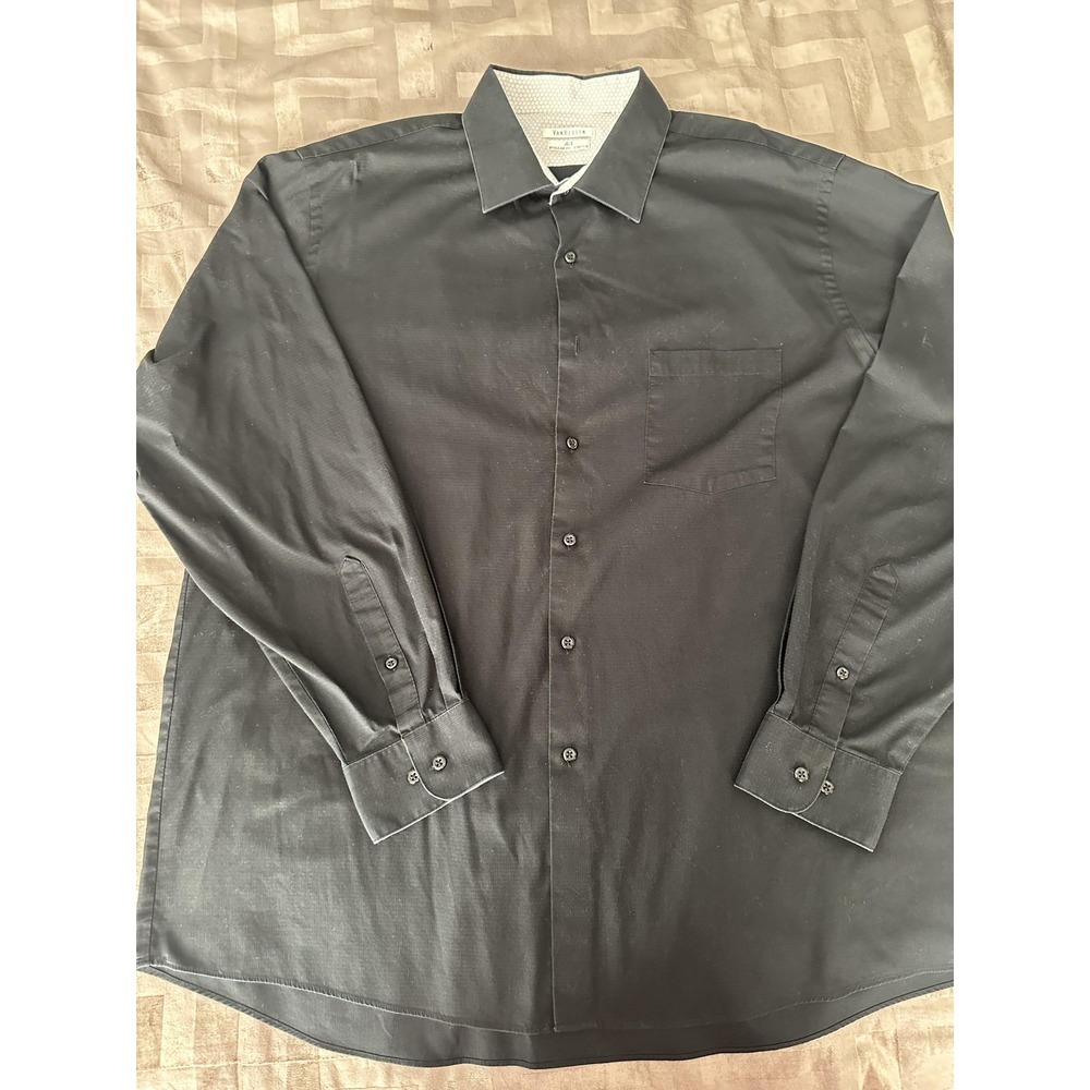 Van Heusen Shirt Mens 17.5 34/35 Black Regular Fit Stretch Dress Button Front